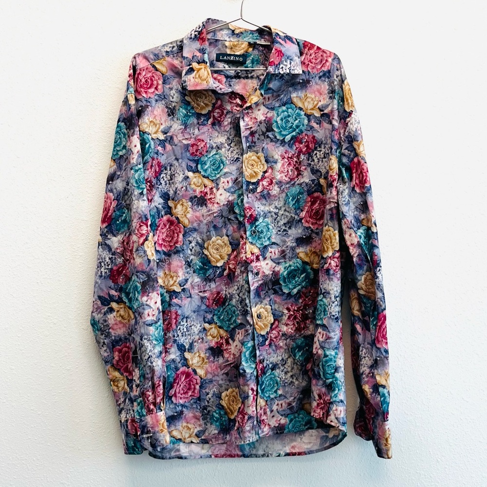 Lanzino Mens Floral Dress Shirt